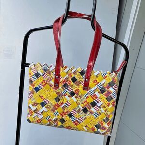 Nahui Ollin Y2K Candy Wrapper Purse Bag Red Handles Sugar Daddy Wrapper Design